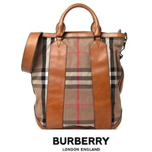 $1575 Burberry House Check Bonington Tote or Messenger Shoulder Bag Saddle Brown